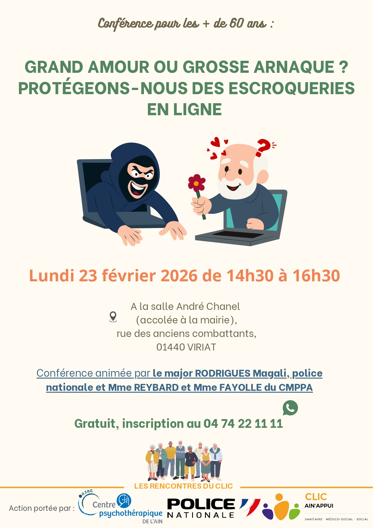 23/02/26 : Les rencontres du CLIC – « Grand amour ou grosse arnaque ? Protégeons nous des escroqueries »