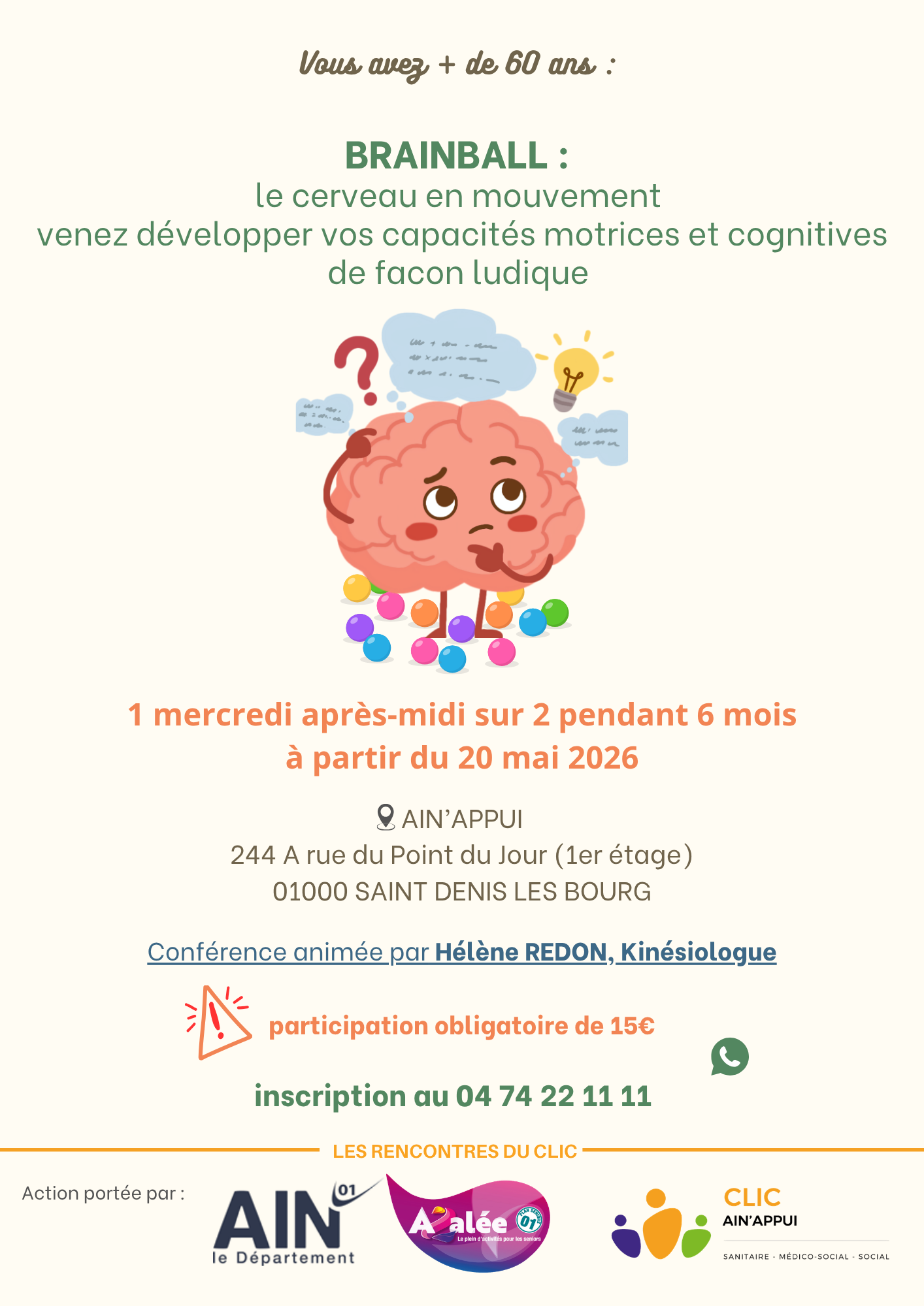 20/05/26 : Ateliers BRAIN BALL : le cerveau en mouvement ! (+ de 60 ans)